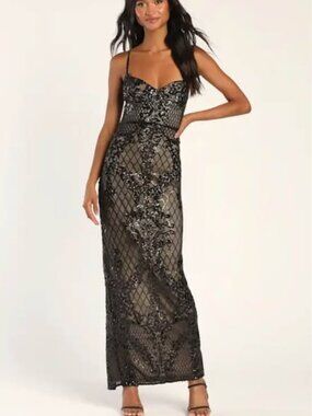 Moonlit Love Black Sequin Sleeveless Maxi Dress